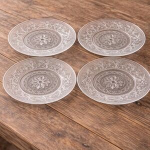 Anchor Hocking Sandwich Glass Salad Plates Set of 4 7.25" Floral